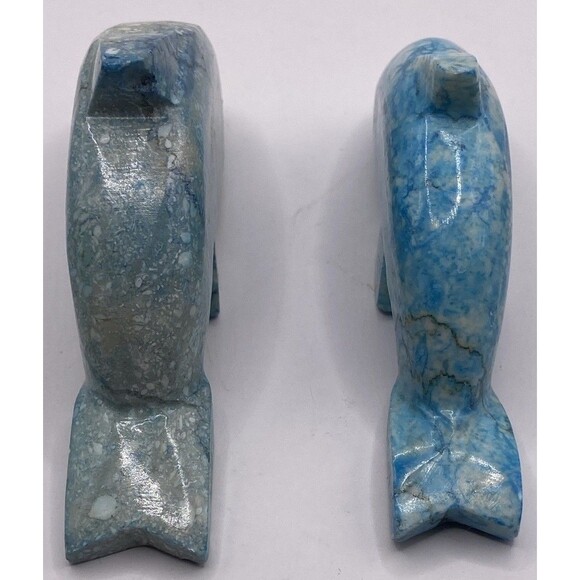 2 VTG  Blue Marble Hand Carved Dolphin Figurines Small Paperweights Desk Pieces - Picture 3 of 14
